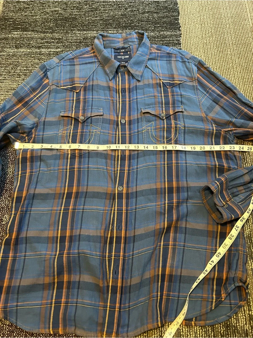 True Religion Brand Blue Plaid Long-Sleeve Shirt